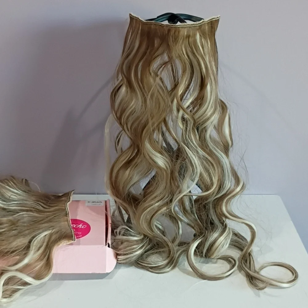 Clip-In Hair Extensions 24” Beach Waves • Ash Brown + Platinum Highlights • 4PCS